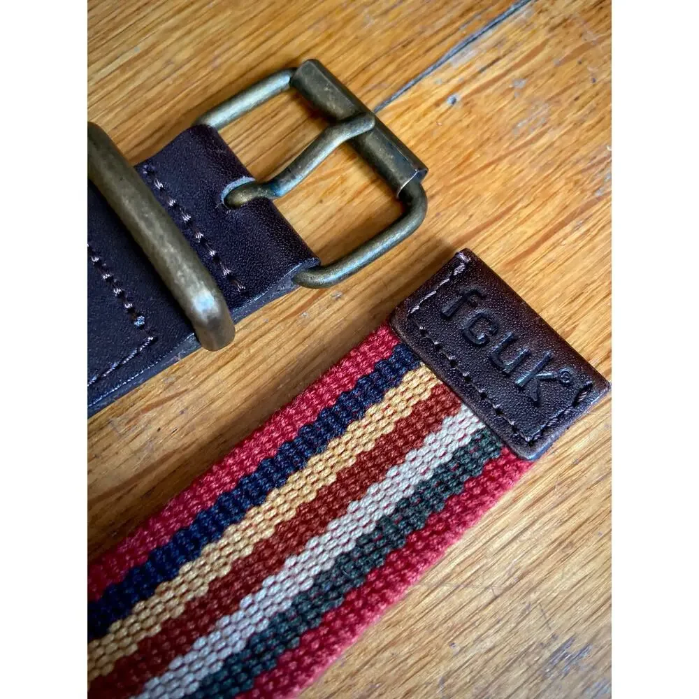 FRENCH CONNECTION UK Multicolored Stripe Belt w/Leather Trim sz 32 (US sz XS)